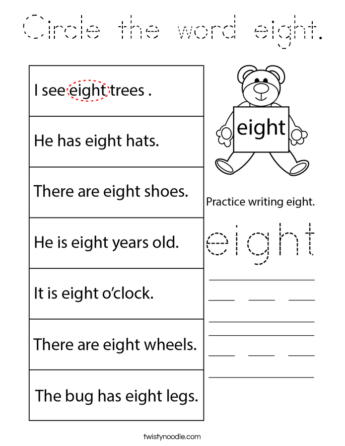 Circle the word eight. Coloring Page