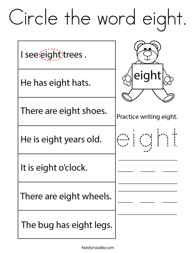 Circle the word eight. Coloring Page