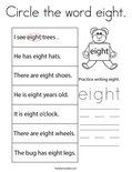 Circle the word eight. Coloring Page