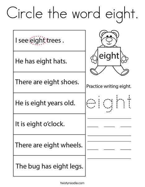 Circle the word eight. Coloring Page