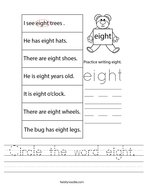 Circle the word eight Handwriting Sheet