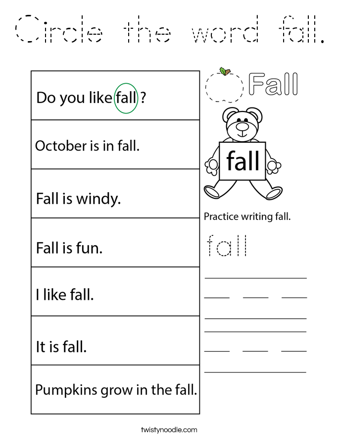 Circle the word fall. Coloring Page