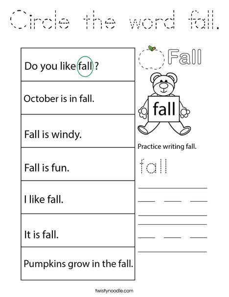 Circle the word fall. Coloring Page