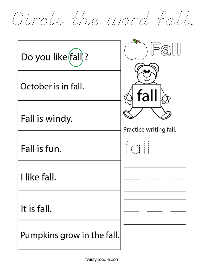 Circle the word fall. Coloring Page