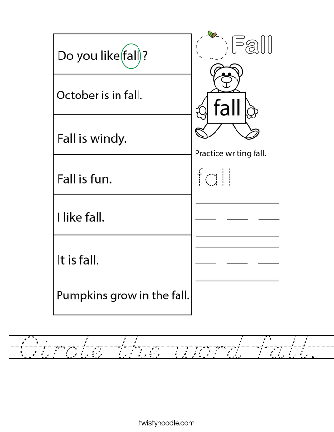 Circle the word fall. Worksheet