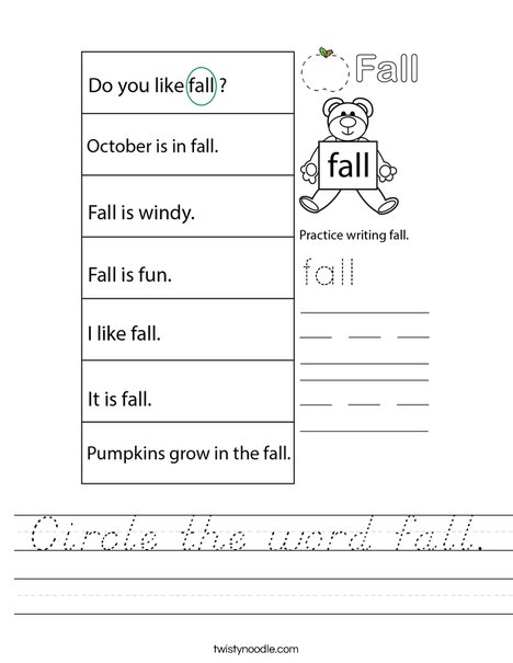 Circle the word fall. Worksheet