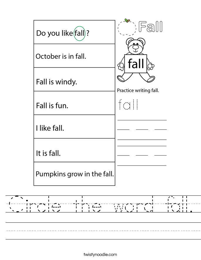 Circle the word fall. Worksheet
