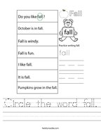 Circle the word fall Handwriting Sheet