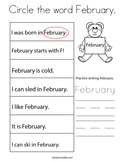 Circle the word February Coloring Page