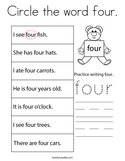 Circle the word four Coloring Page