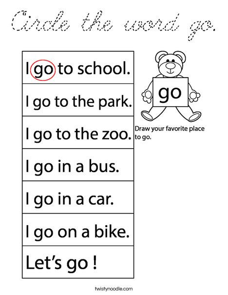 Circle the word go. Coloring Page