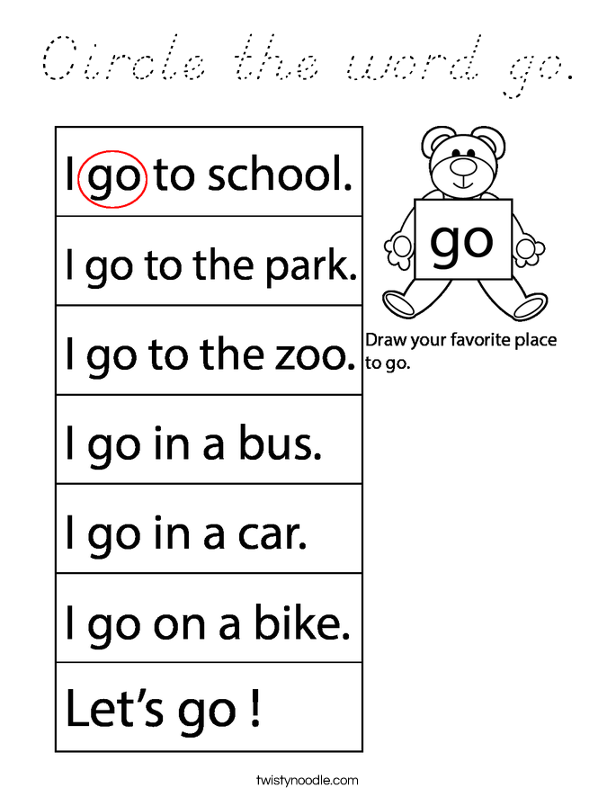 Circle the word go. Coloring Page