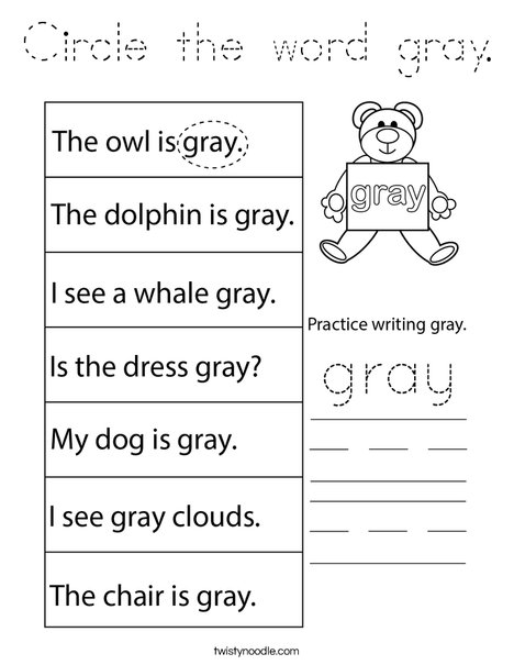 Circle the word gray. Coloring Page