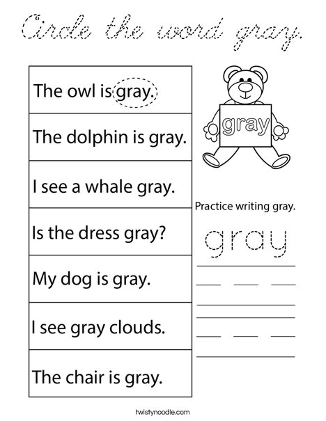 Circle the word gray. Coloring Page