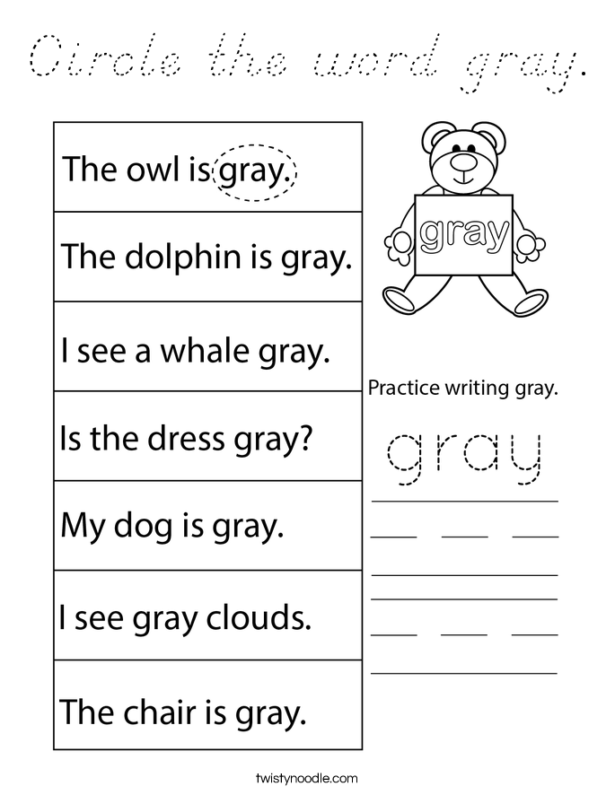 Circle the word gray. Coloring Page