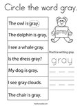 Circle the word gray. Coloring Page