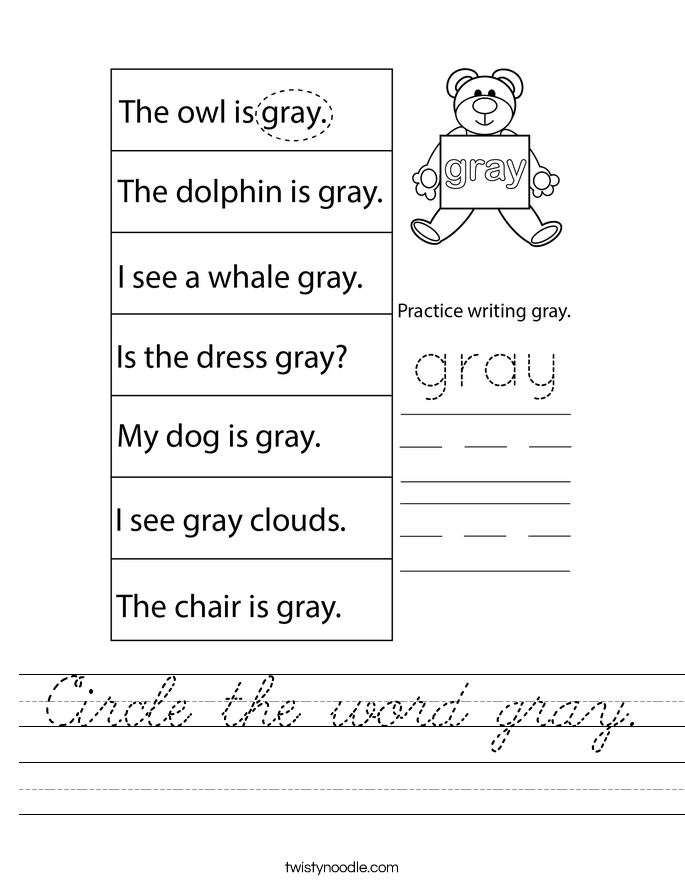 Circle the word gray. Worksheet