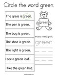 Circle the word green. Coloring Page