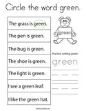 Circle the word green Coloring Page