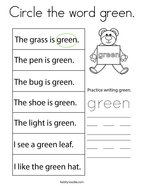 Circle the word green Coloring Page