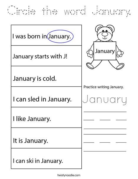 Circle the word January. Coloring Page