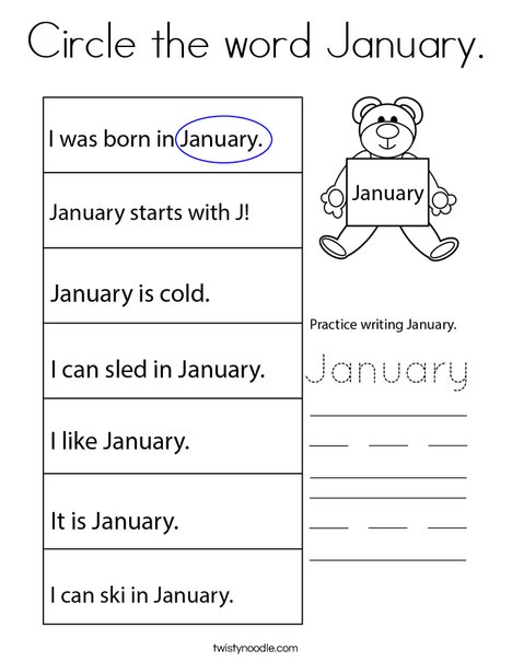 Circle the word January. Coloring Page