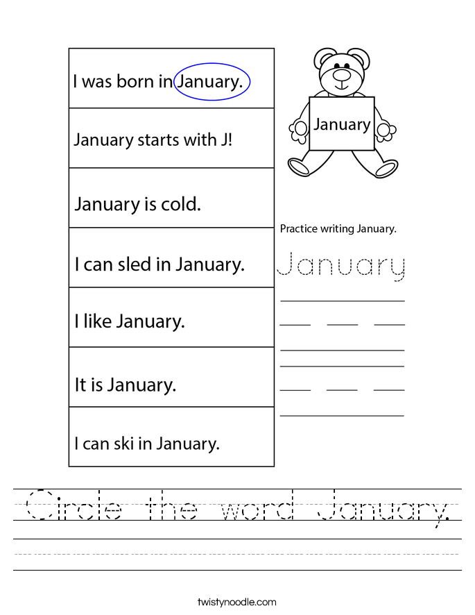 Circle the word January. Worksheet
