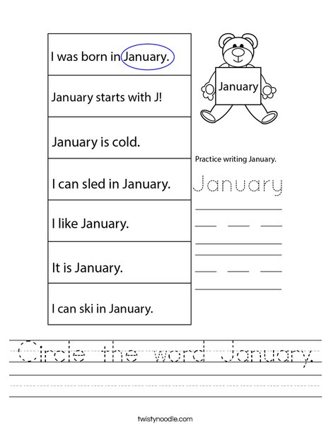 Circle the word January. Worksheet