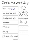 Circle the word July Coloring Page