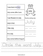 Circle the word July Handwriting Sheet
