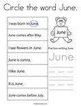 Circle the word June. Coloring Page