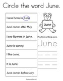 Circle the word June Coloring Page
