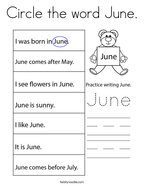 Circle the word June Coloring Page