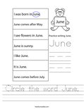 Circle the word June. Worksheet