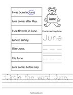 Circle the word June Handwriting Sheet