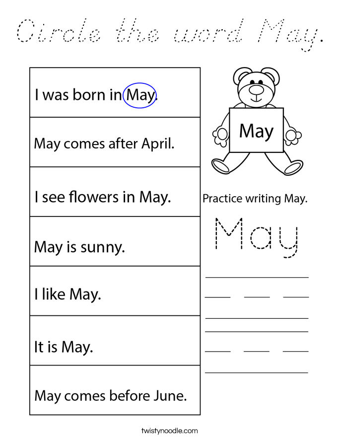Circle the word May. Coloring Page