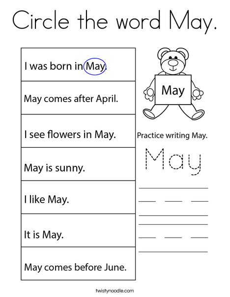 Circle the word May. Coloring Page