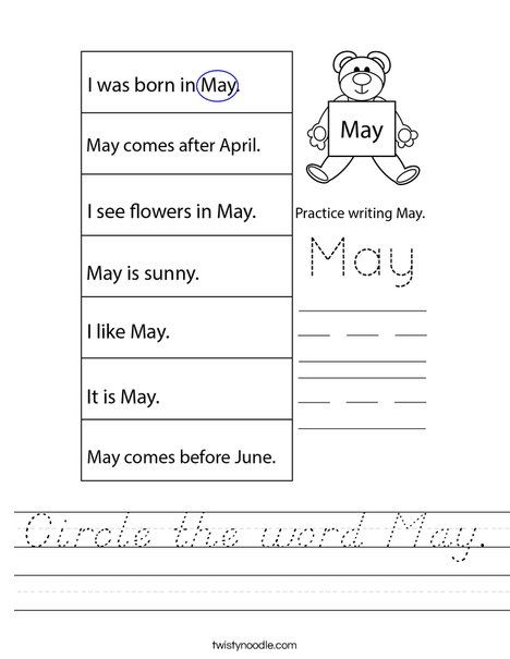 Circle the word May. Worksheet