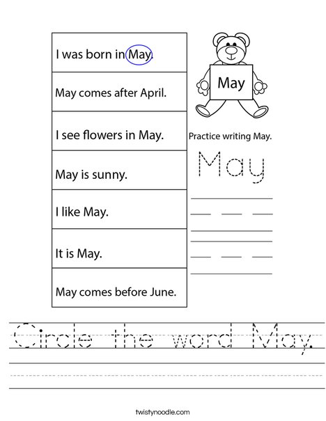 Circle the word May. Worksheet