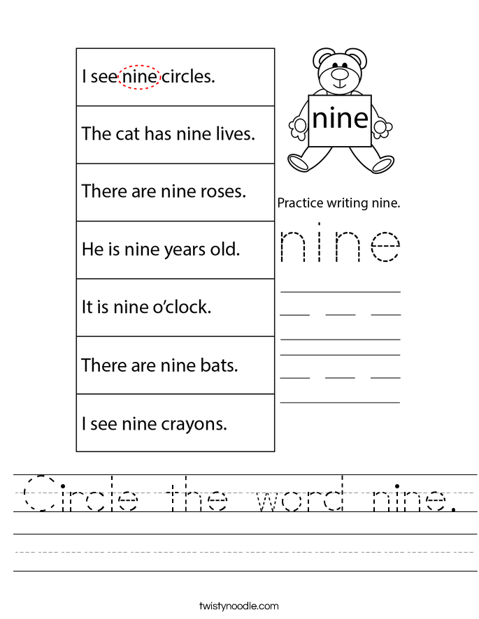 Circle the word nine. Worksheet