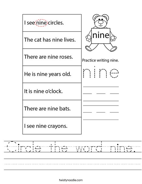 Circle the word nine. Worksheet