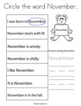 Circle the word November. Coloring Page