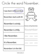 Circle the word November Coloring Page