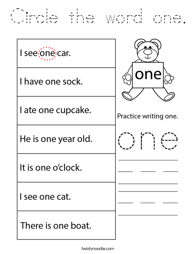 Circle the word one. Coloring Page