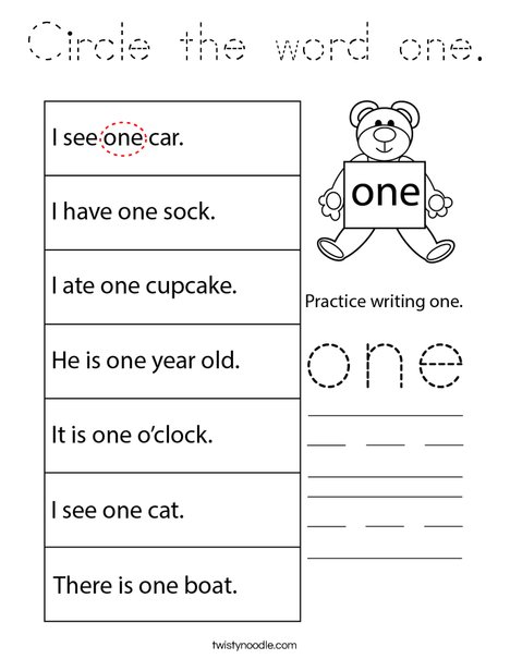 Circle the word one. Coloring Page