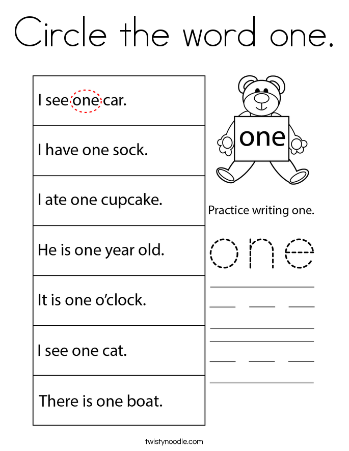 Circle the word one. Coloring Page