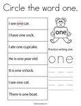 Circle the word one. Coloring Page