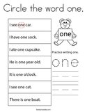 Circle the word one Coloring Page