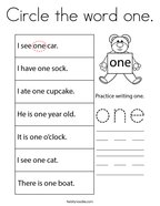 Circle the word one Coloring Page