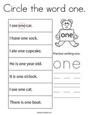Circle the word one Coloring Page